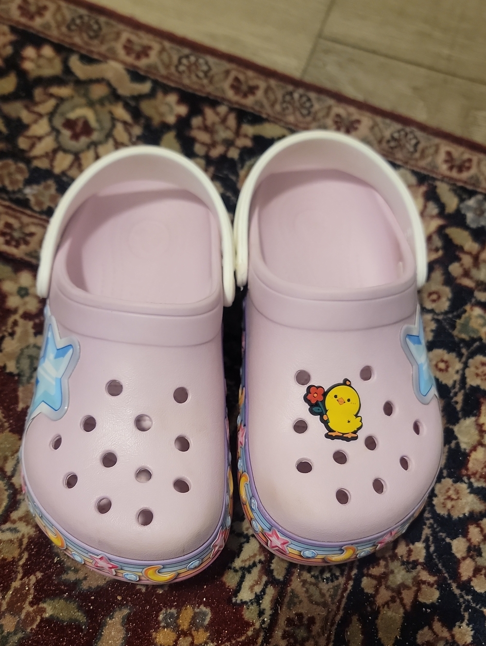 CROCS Kids Lavender Clogs with Star and Chick Charms